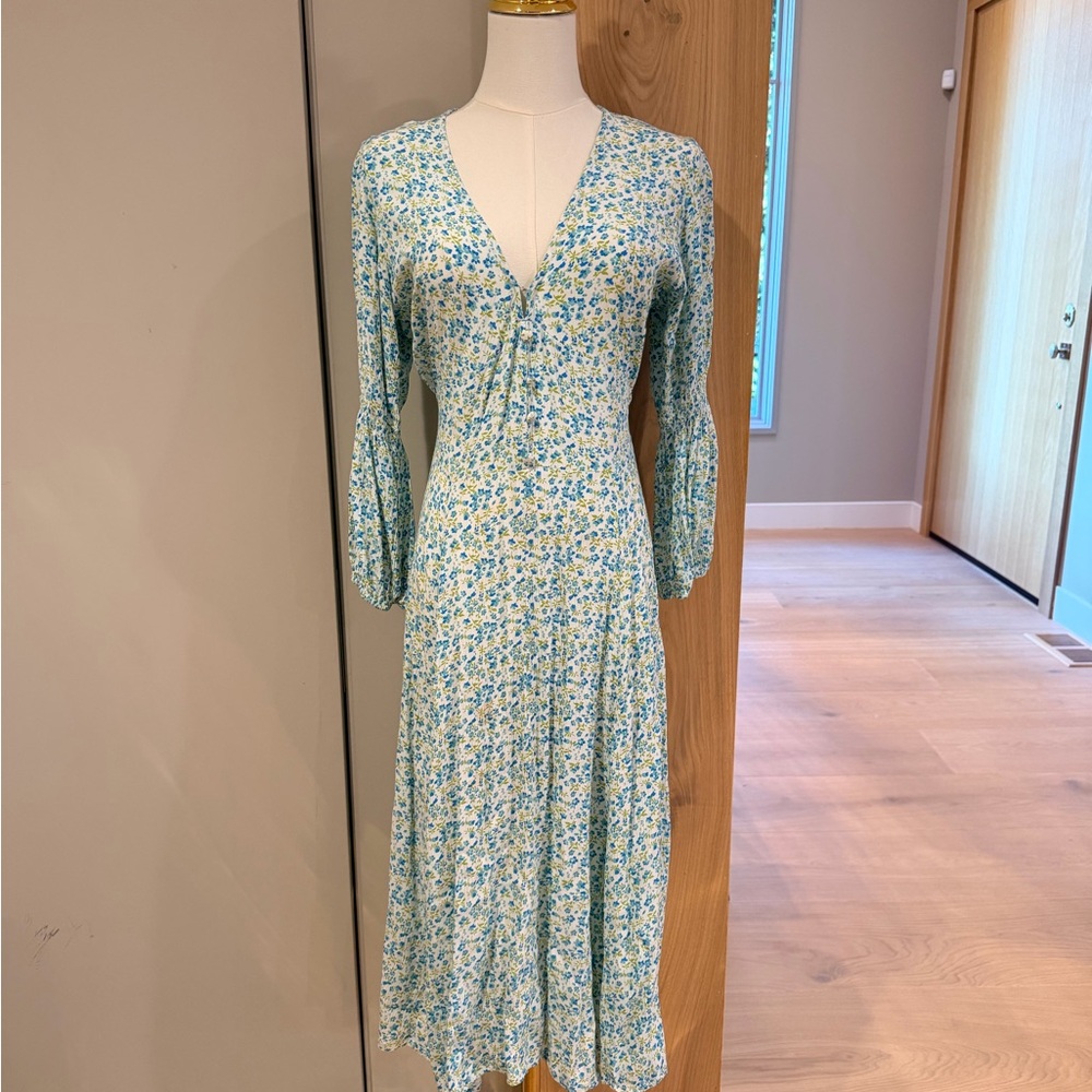 Faithfull the Brand Blue and White Floral Long Sleeve Dress